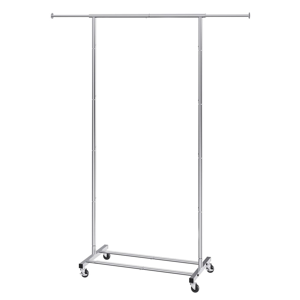 Clothes Rack with Wheels, Heavy Duty Clothing Garment Rack with Hanging Rod and Bottom Storage Area, Adjustable Length Clothing Rack, 2 Lockable Wheels