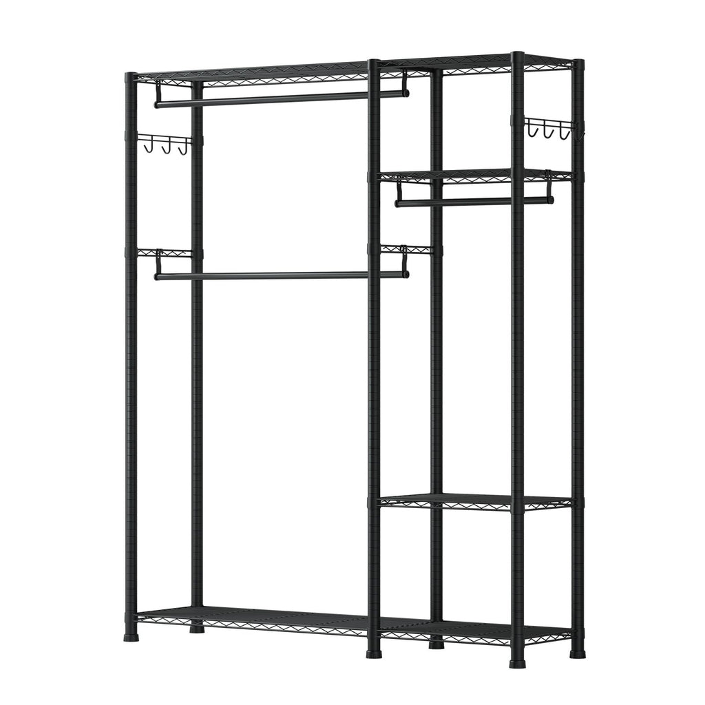 Clothing Garment Rack, Heavy Duty Clothes Rack, 6 Adjustable Tiers Clothes Racks with Steel Frame, 800 lbs Load Capacity Closet Wardrobe with 3 Hanging Rods for Bedroom, Clothing Store, Hallway