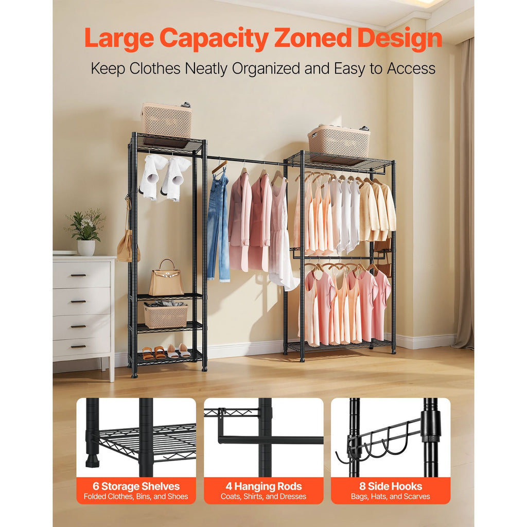 Clothing Garment Rack, Heavy Duty Clothes Rack, Freestanding Clothes Racks with Steel Frame, 800 lbs Load Capacity Closet Wardrobe with Storage Shelves for Bedroom, Clothing Store, Hallway