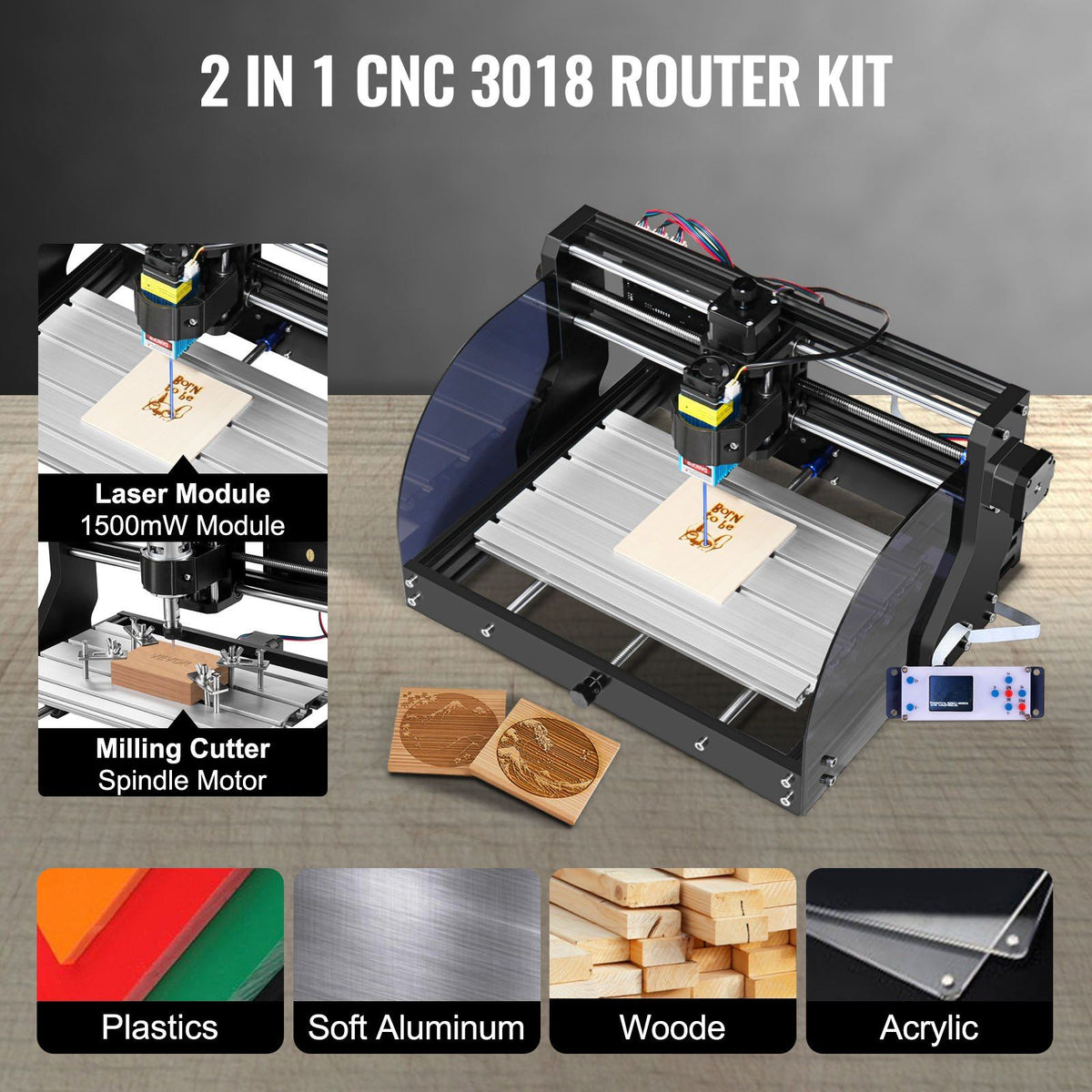 CNC 3018 Pro CNC Router 15W Laser 3 Axis GRBL Control CNC Machine Laser ...
