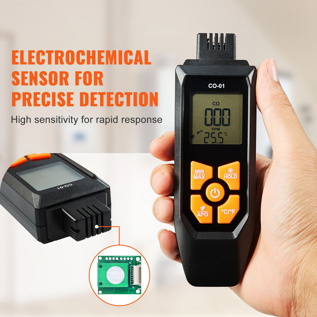 CO Gas Monitor, 0-1000PPM Range, Features Sound & Light Warning, Handheld Carbon Monoxide Meter with Temp Sensing, Digital Display with Backlight, Suitable for Household/Industrial Use, Inclu image 2