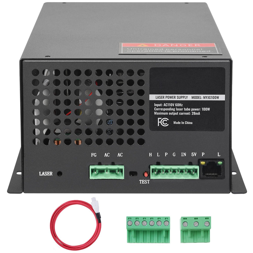 CO2 Laser Power Supply, 100W, Power Supply for 100W Laser Tube, Constant Current Protection, Open Circuit Protection, Fast Heat Dissipation, Compatible for Multi-brand Laser Engravers & Cutters