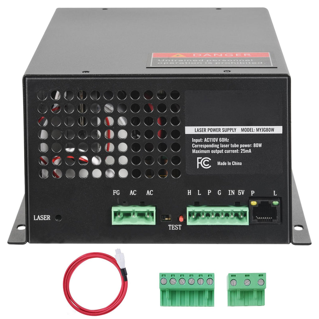 CO2 Laser Power Supply, 80W, Power Supply for 80W Laser Tube, Constant Current Protection, Open Circuit Protection, Fast Heat Dissipation, Compatible for Multi-brand Laser Engravers & Cutters