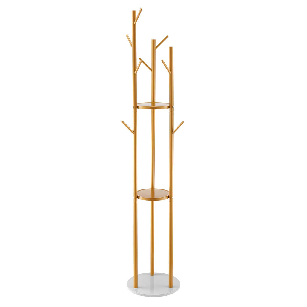 Coat Rack, Freestanding Coat Rack Stand with Quartz Stone Base & 9 Hooks, Free Standing Hall Coat Tree for Entryway, Bedroom, Office, Living Room, Modern Clothes Hanger for Coat, Hat, Scarf, Bag