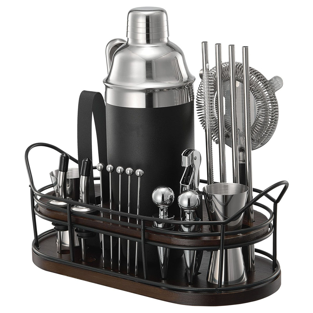 Cocktail Shaker Set, 23-Piece Stainless Steel Bar Tools with Bamboo Stand, Martini Bartender Kit Accessories | Mixer Spoon, Muddler, Jiggers, Strainer, Liquor Pourers, Ice Tong, Corkscrew