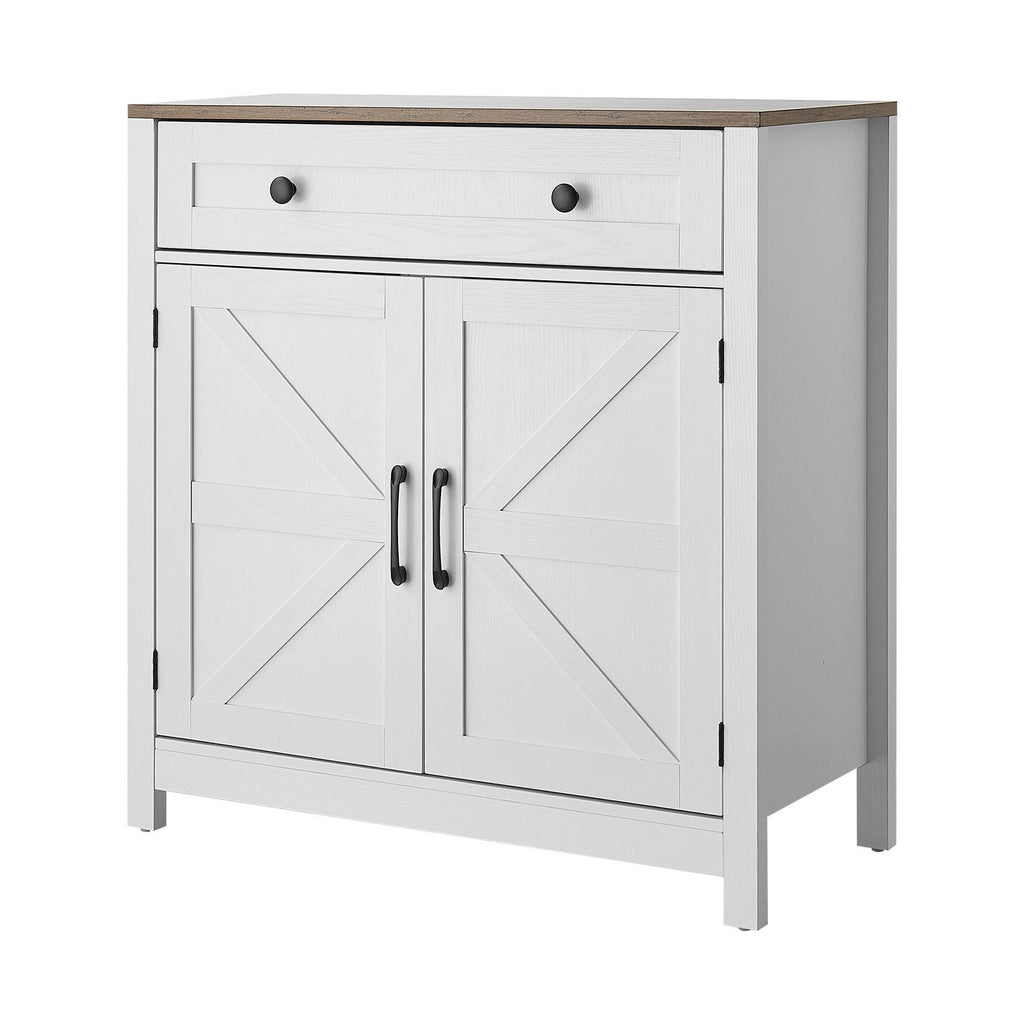 Coffee Bar Cabinet, Farmhouse Coffee Bar Table with Drawer, Buffet Stand Cabinet with 2 Barn Door, Sideboard Buffet Station for Living Room, Entryway, Kitchen, 29.5 x 14.7 x 31.5 in, White