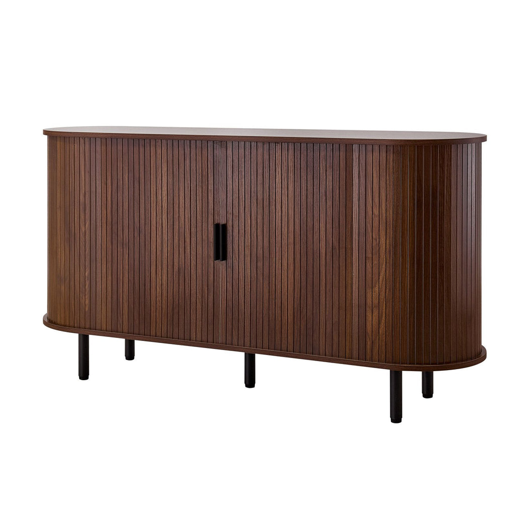 Coffee Bar Cabinet, Mid Century Fluted Coffee Bar Table, Buffet Stand Cabinet with 2 Sliding Doors, Sideboard Buffet Station for Living Room, Entryway, Kitchen, 55.1 x 15.7 x 29.5 in, Walnut