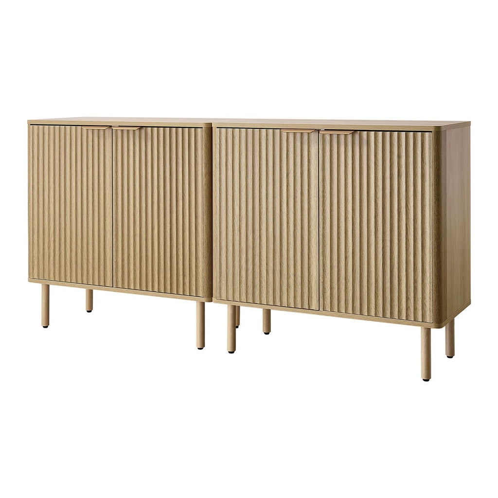 Coffee Bar Cabinet, Mid Century Fluted Coffee Bar Table with 2-Tier Storage, Buffet Stand Cabinet with 4 Barn Doors, Sideboard Buffet Station for Living Room, Entryway, 31.5x14.7x31.5 in(Single)