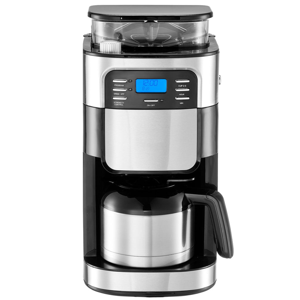 Coffee Maker with Grinder, 8 Cup Coffee Machine, Grind and Brew Coffee Maker with 3 Brew Strength Control, 24-Hour Timer for Auto Brew, for Home Office Restaurant