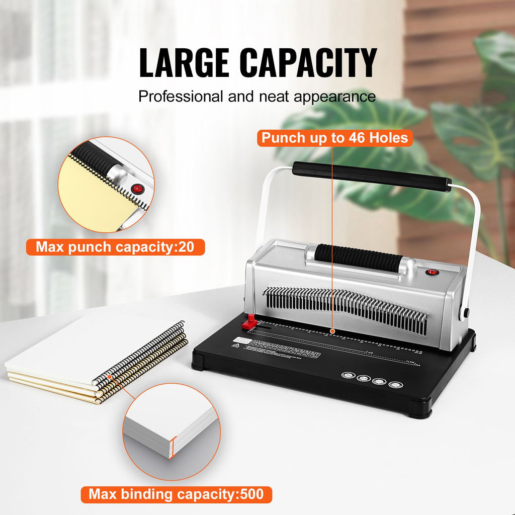 Coil Spiral Binding Machine, Manual Book Maker with Electric Binding, 46-Holes Binding 500 Sheets Punch Binder, with 100pcs 5/16'' Coil Binding Spines, for Letter Size, A4, A5 image 2