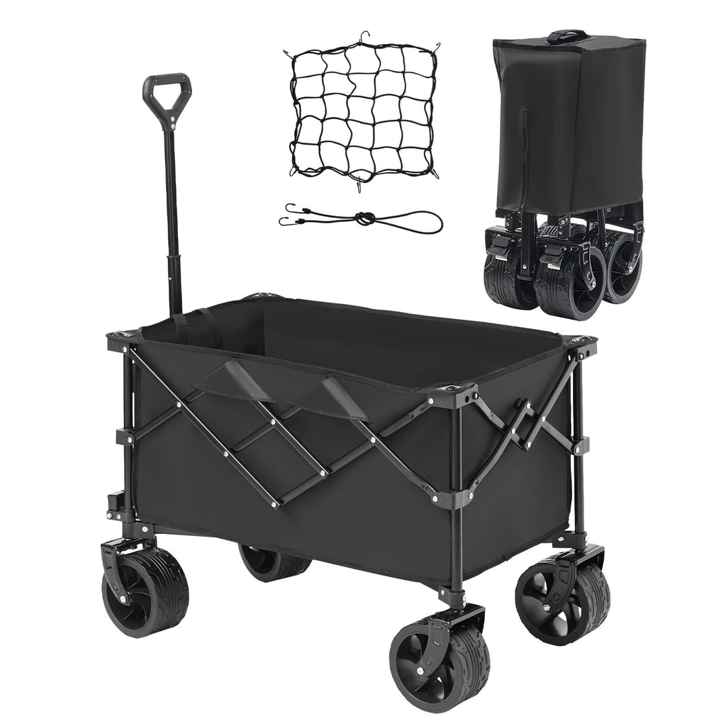 Collapsible Folding Wagon, 113 L Beach Wagon Cart with All-Terrain Wheels, Heavy Duty Folding Wagon Cart Max 250 lbs with Drink Holders, Sports Wagon for Camping, Shopping, Garden