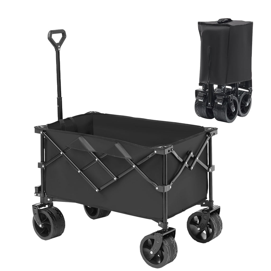 Collapsible Folding Wagon, 150 L Beach Wagon Cart with All-Terrain Wheels, Heavy Duty Folding Wagon Cart Max 265 lbs with Drink Holders, Sports Wagon for Camping, Shopping, Garden