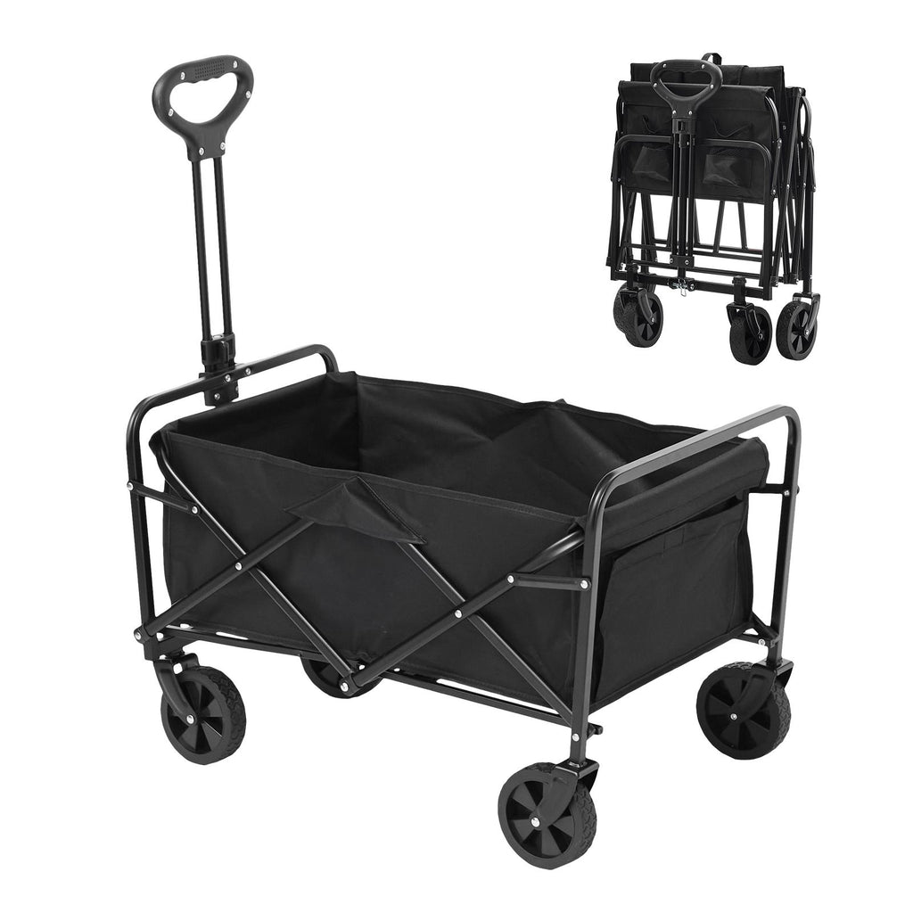 Collapsible Folding Wagon, 2 cu.ft Grass Wagon Cart with All-Terrain 5in Wheels, Heavy Duty Folding Wagon Cart 220 lbs Weight Capacity with Drink Holders, Wagon for Camping, Shopping, Garden