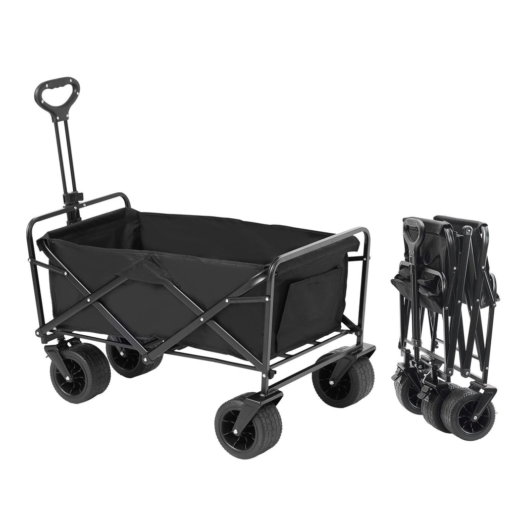 Collapsible Folding Wagon, 3 cu.ft Beach Wagon Cart with All-Terrain Wheels, Heavy Duty Folding Wagon Cart 350 lbs Weight Capacity with Drink Holders, Sports Wagon for Camping, Shopping, Garden