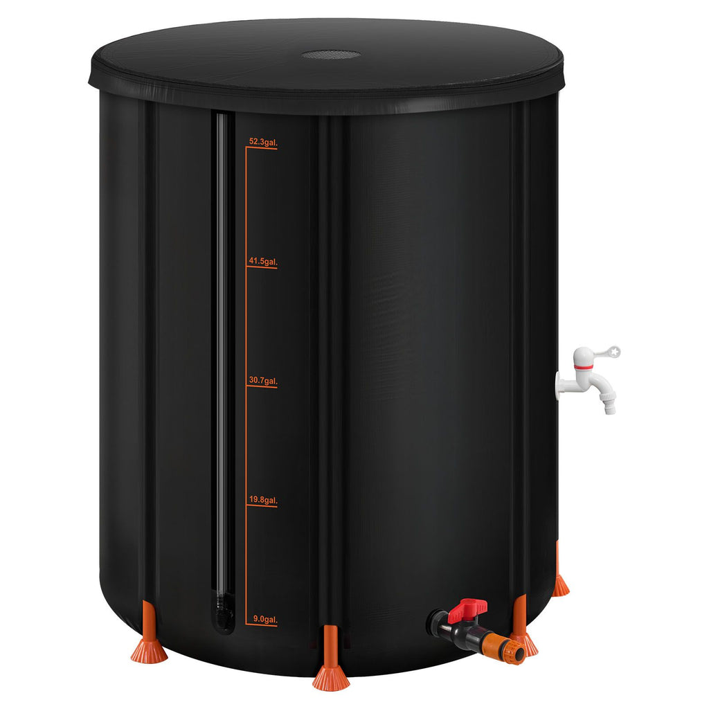 Collapsible Rain Barrel, 53 Gallon Portable Rain Water Collection Barrel, 1000D PVC Rainwater Collection System, Garden Water Catcher Tank Storage Container with Spigot & Overflow Kit, Black