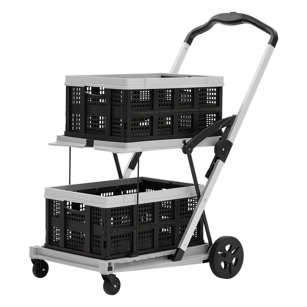 Collapsible Shopping Cart with Wheels Foldable for Grocery Black Gray, 200lbs Capacity Rolling Utility Cart, Storage Crate & Foot Brake, Portable Folding for Groceries, Warehouse, Supermarket