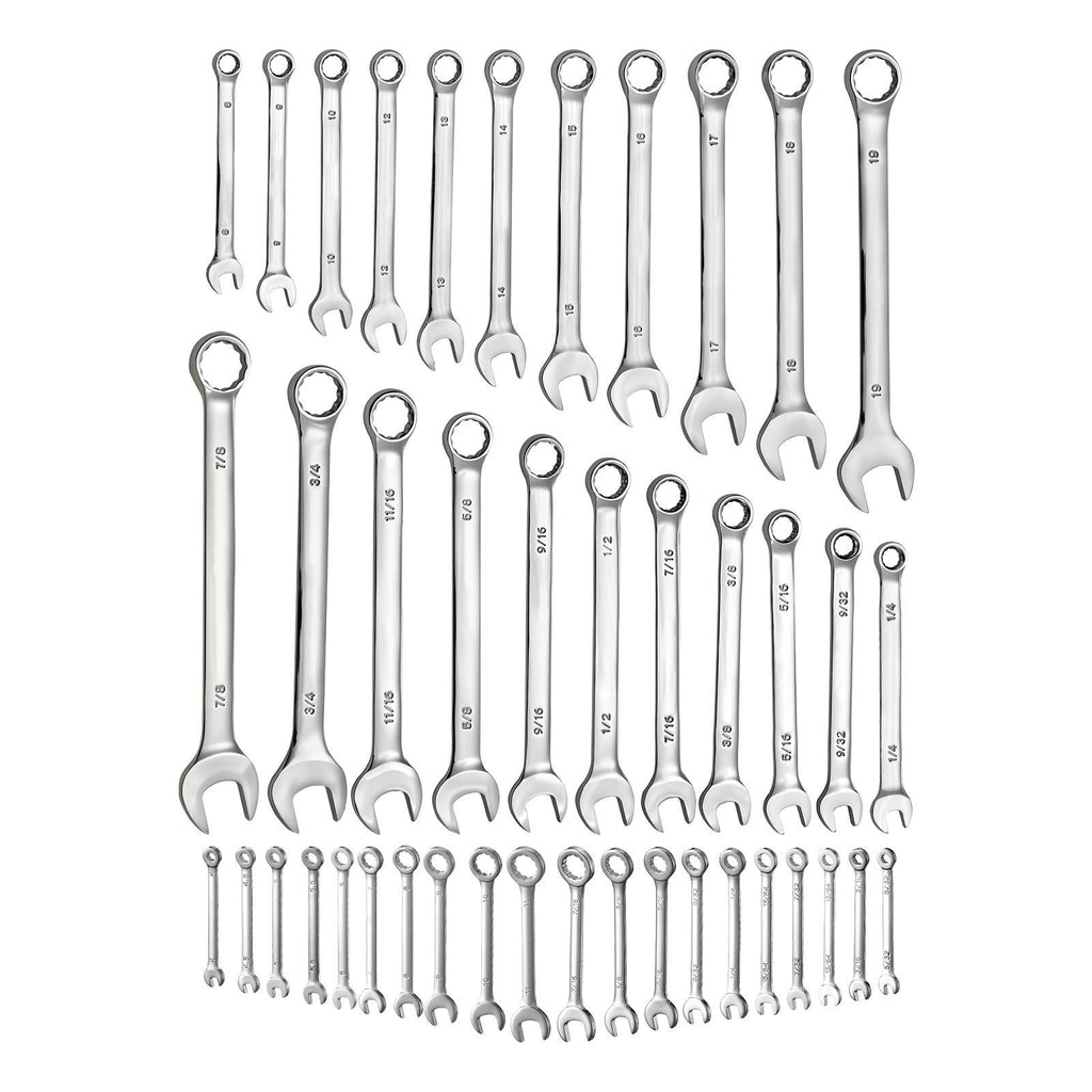 Combination Wrench Set, 42-Piece SAE and Metric, 12-Point Box End and 15° Angled Open End Combination Wrenches with Roll Up Pouch, Carbon Steel, for General Household and Automotive Repairs