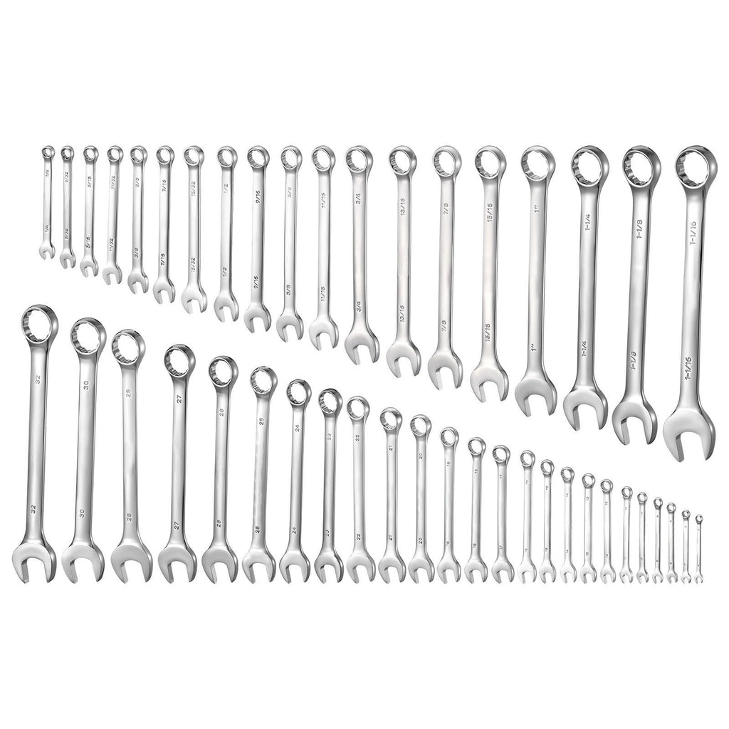 Combination Wrench Set, 44-Piece SAE and Metric, 12-Point Box End and 15° Angled Open End Combination Wrenches with Roll Up Pouch, Carbon Steel, for General Household and Automotive Repairs
