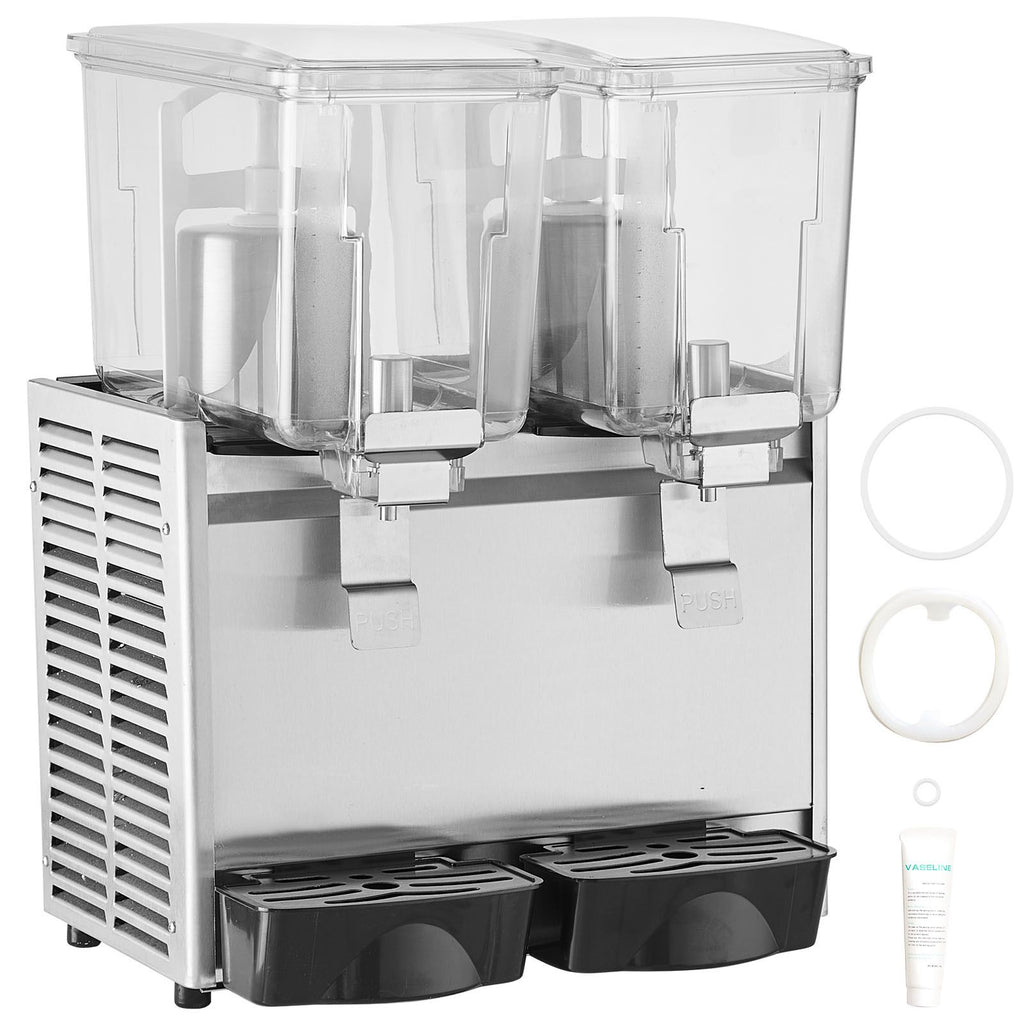 Commercial Beverage Dispenser, 13.6 Qt 12L 2 Tanks Ice Tea Drink Machine, 280W 304 Stainless Steel Juice Dispenser with 41-53.6 F Thermostat Controller, for Cold Drink Restaurant Hotel Party