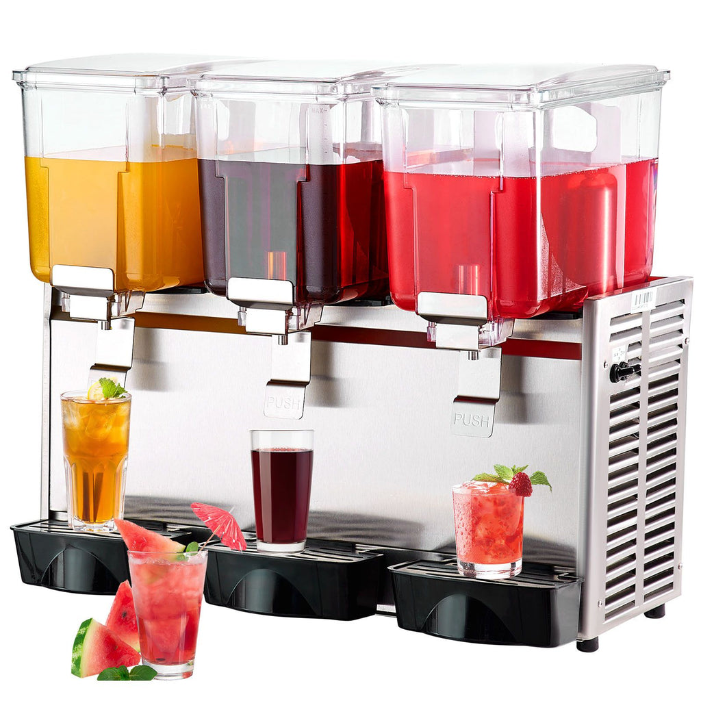 Commercial Beverage Dispenser, 13.6 Qt 12L 3 Tanks Ice Tea Drink Machine, 620W 304 Stainless Steel Juice Dispenser with 41-53.6 F Thermostat Controller, for Cold Drink Restaurant Hotel Party