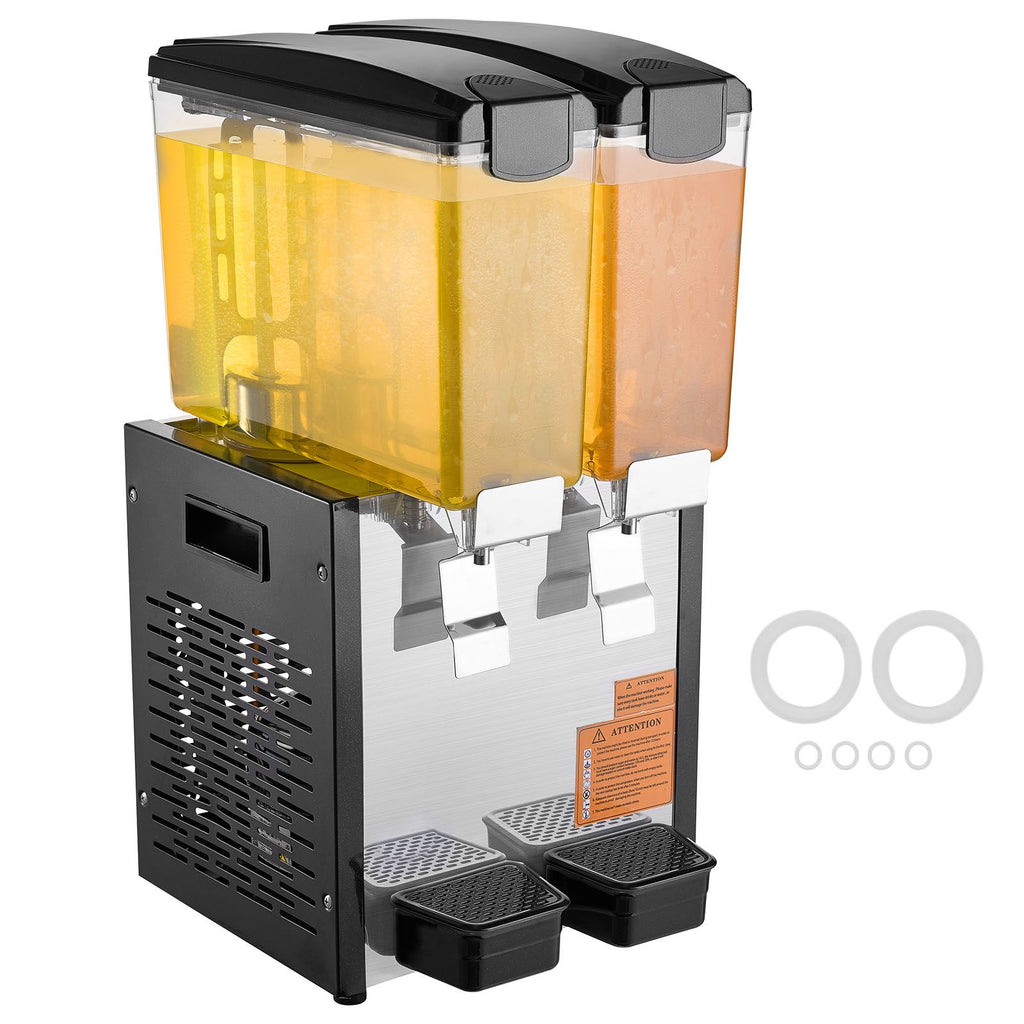 Commercial Beverage Dispenser, 2 Tanks 10 L / 10.6 QT Per Tank Juice Dispenser, 270W Stainless Steel Ice Tea Drink Machine with 45 Fahrenheit -54 Fahrenheit Cooling Temperature