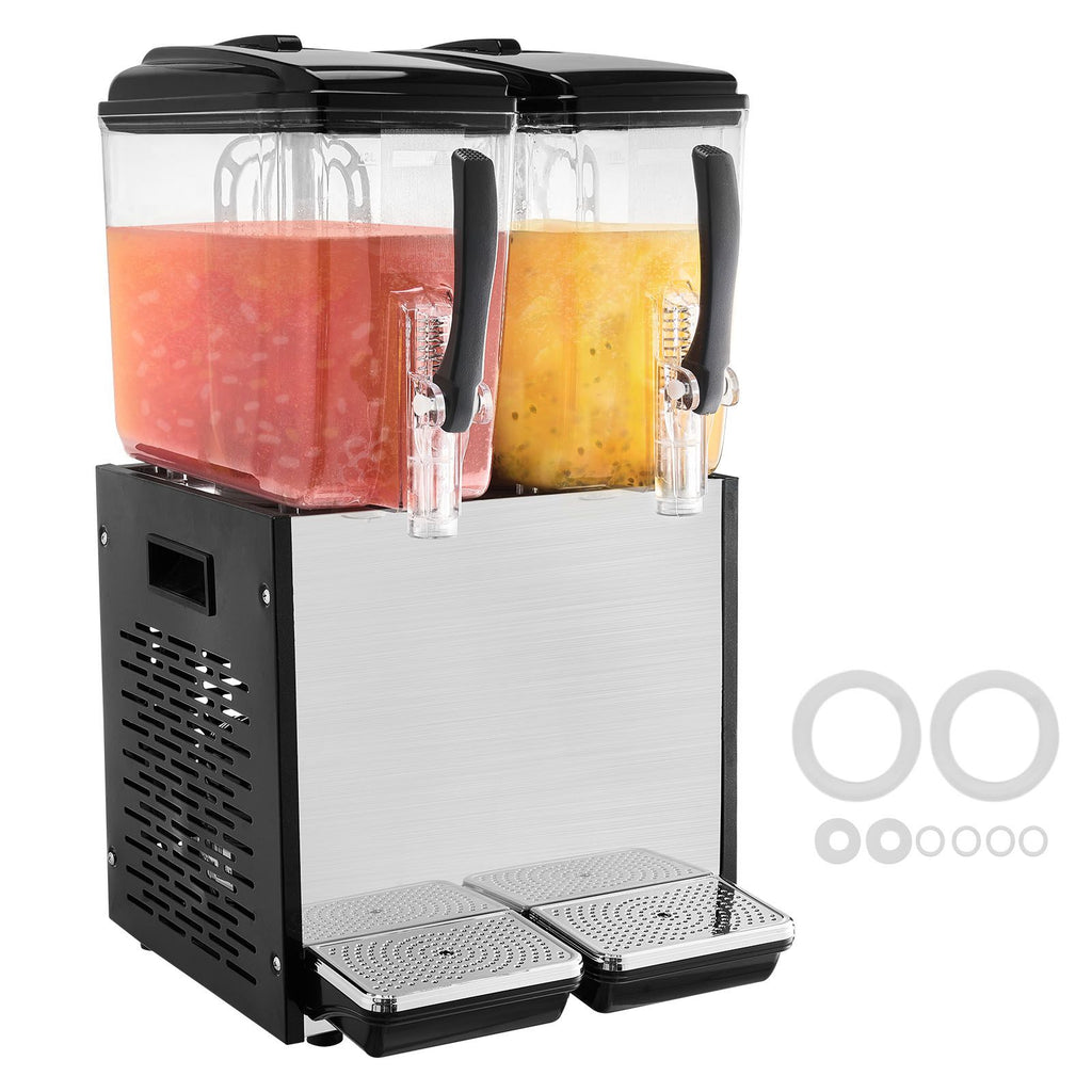 Commercial Beverage Dispenser, 2 Tanks 12 L / 12.7 QT Per Tank Juice Dispenser, 286W Stainless Steel Ice Tea Drink Machine with 45 Fahrenheit -54 Fahrenheit Cooling Temperature