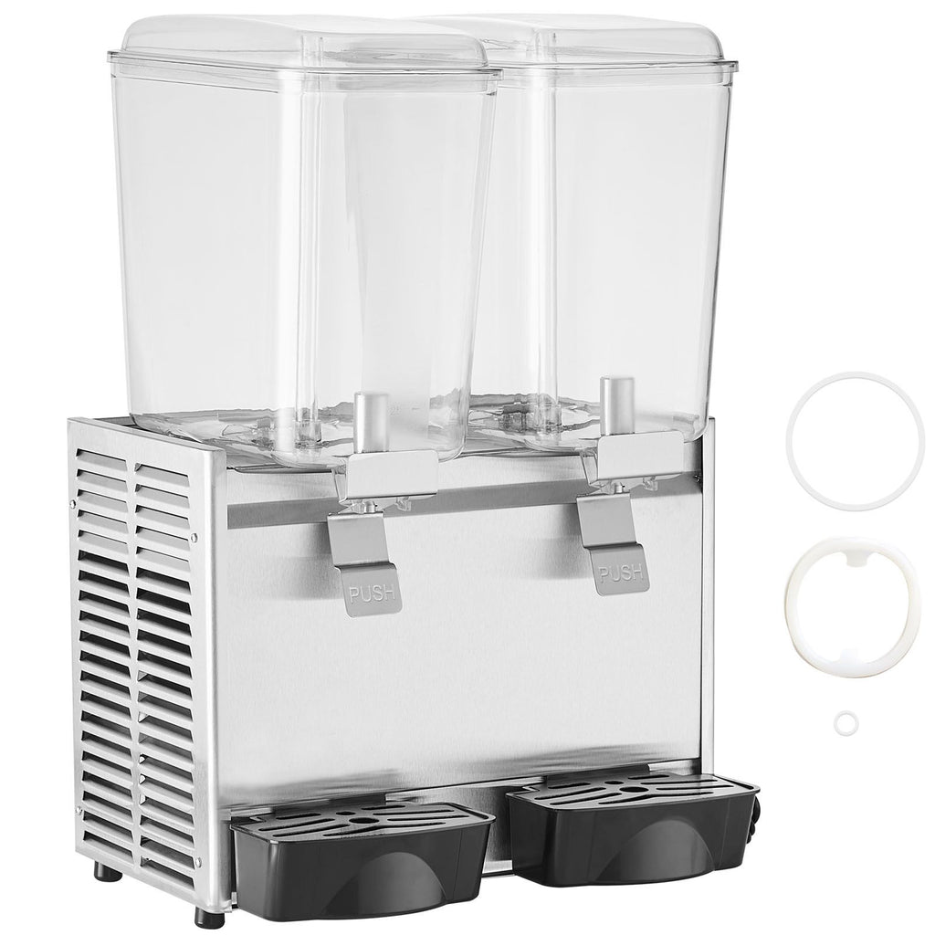 Commercial Beverage Dispenser, 20.4 Qt 18L 2 Tanks Ice Tea Drink Machine, 590W 304 Stainless Steel Juice Dispenser with 41-53.6 F Thermostat Controller, for Cold Drink Restaurant Hotel Party