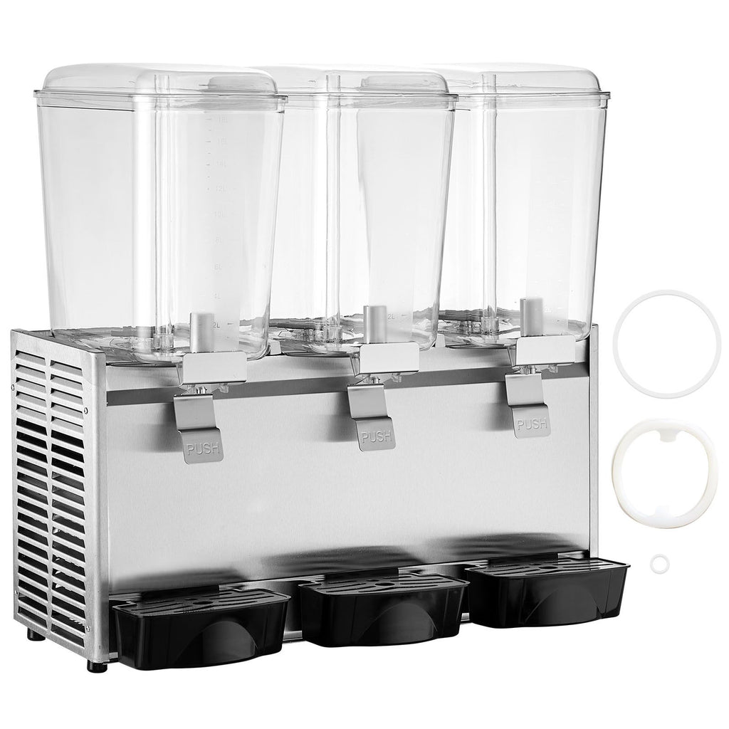 Commercial Beverage Dispenser, 20.4 Qt 18L 3 Tanks Ice Tea Drink Machine, 680W 304 Stainless Steel Juice Dispenser with 41-53.6Fahrenheit Thermostat Controller, for Cold Drink Restaurant Hotel