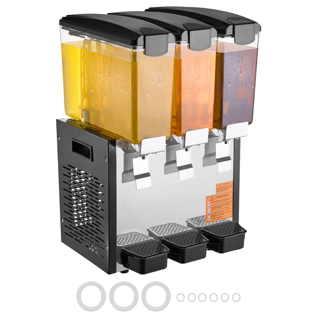 Commercial Beverage Dispenser, 3 Tanks 10 L / 10.6 QT Per Tank Juice Dispenser, 440W Stainless Steel Ice Tea Drink Machine with 45 Fahrenheit -54 Fahrenheit Cooling Temperature