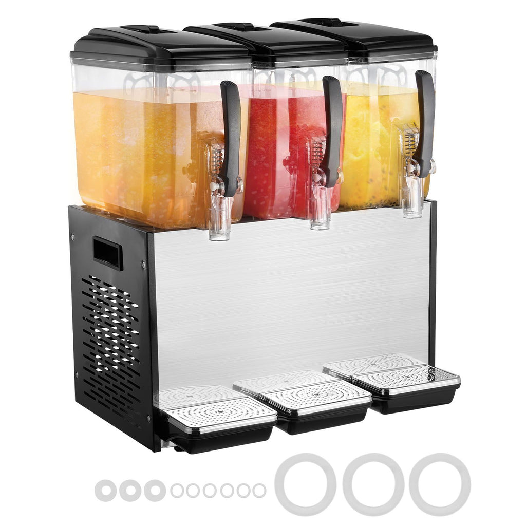 Commercial Beverage Dispenser, 3 Tanks 12 L / 12.7 QT Per Tank Juice Dispenser, 370W Stainless Steel Ice Tea Drink Machine with 45 Fahrenheit -54 Fahrenheit Cooling Temperature