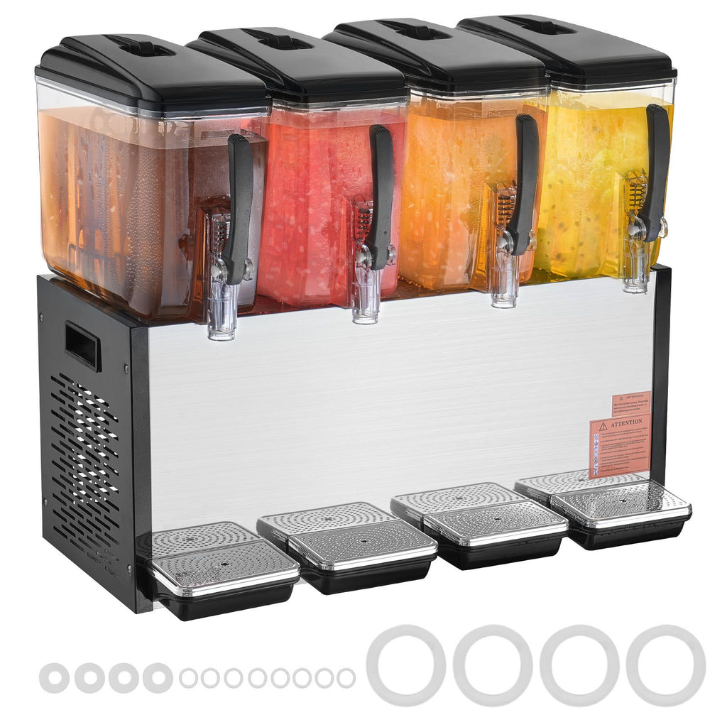 Commercial Beverage Dispenser, 4 Tanks 12 L / 12.7 QT Per Tank Juice Dispenser, 510W Stainless Steel Ice Tea Drink Machine with 45 Fahrenheit -54 Fahrenheit Cooling Temperature