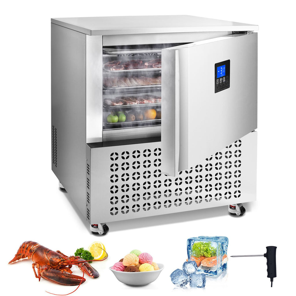 Commercial Blast Freezer, 114 L / 4 Cu.ft Blast Chiller with 5 Trays, Blast Chiller Freezer Chest with 4 Freezing Modes, Stainless Steel Food Blast Freezer with Casters for Restaurant, Seafood