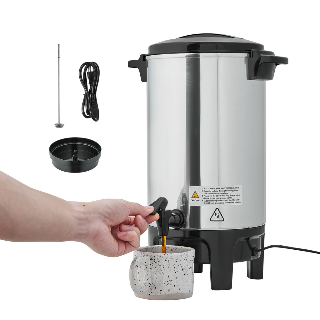 Commercial Coffee Urn, 30 Cup 4.5 L Hot Beverage Dispenser with Dripless Faucet, Quick-Brewing Commercial Coffee Maker, Automatic Temperature Control, for Catering, Party, Church & Restaurant