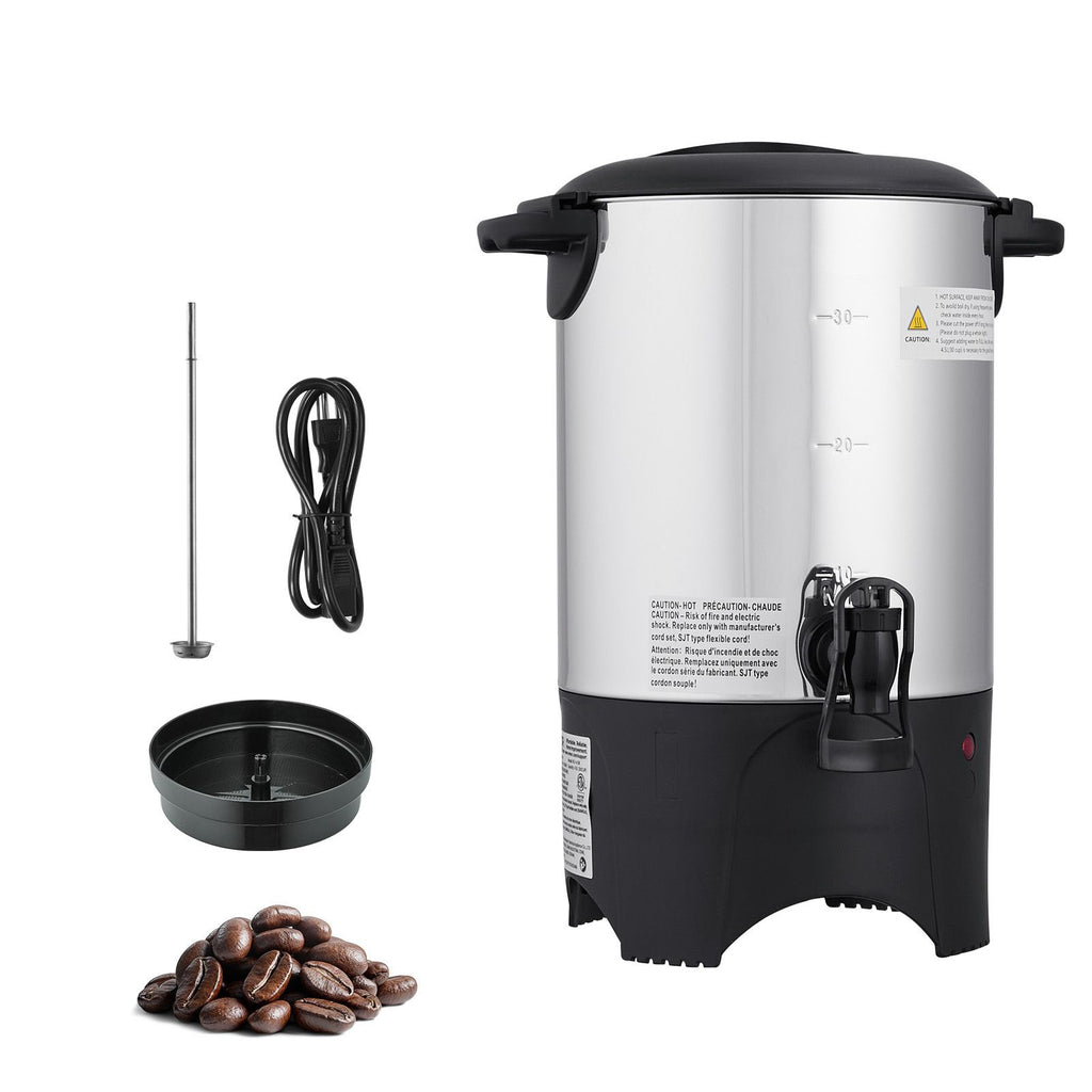 Commercial Coffee Urn, 30 Cup 4.5 L Hot Beverage Dispenser with Dripless Faucet, Quick-Brewing Commercial Coffee Maker with Stainless Steel Liner, for Catering, Business, Church & Restaurant