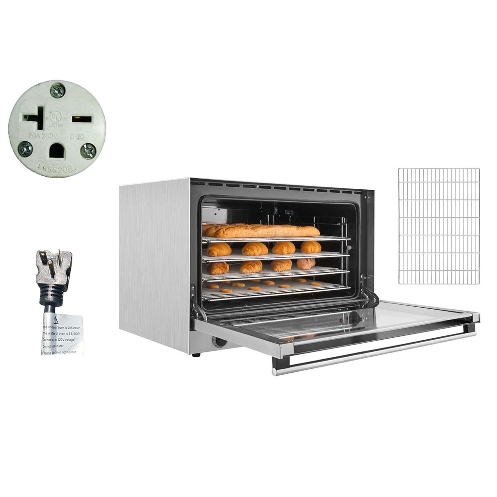 Commercial Convection Oven, 4.24 cu.ft Countertop Oven for Full-Size Pans, Electric Convection Ovens with 4 Racks, 360° Hot Air Circulation, for Bakery, Restaurant & Pizza Shop (208-240V 5000W)