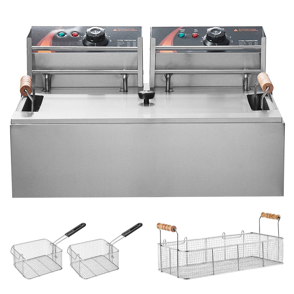 Commercial Deep Fryer, 3000W Electric Turkey Fryer with 3 Removable Baskets, Large Capacity 18Qt / 17L Stainless Steel Countertop Single Oil Fryer, for Kitchen Restaurant Use, Silver