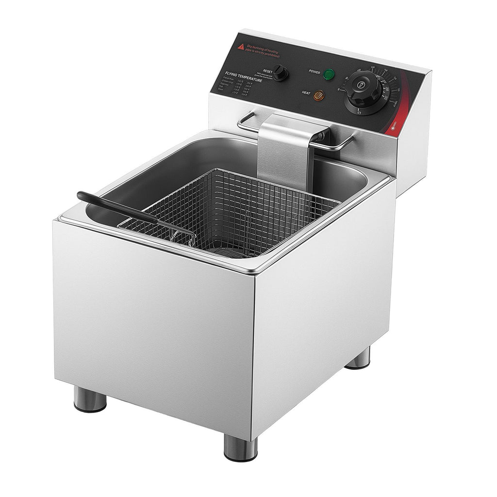 Commercial Electric Deep Fryer, 12.15 Qt, 1750W Stainless Steel Countertop Fryer with Basket and Lid, Overheat Protection, Temp Control, Adjustable Feet for Commercial Restaurant Use, Silver