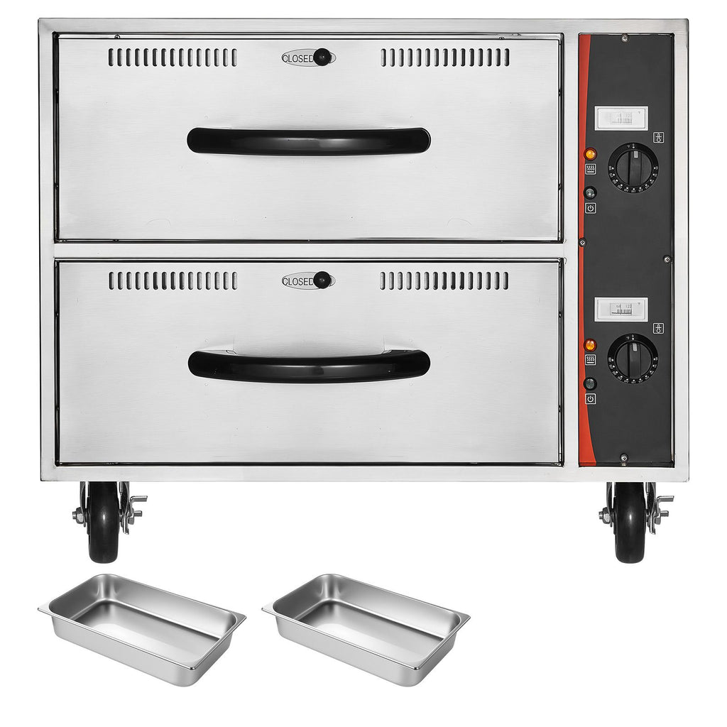 Commercial Electric Drawer Warmer, Two-Drawer Stainless Steel Food Warmer, Freestanding Standard Warming Drawer Cabinet, 85 Fahrenheit -185 Fahrenheit Wide Temperature Range