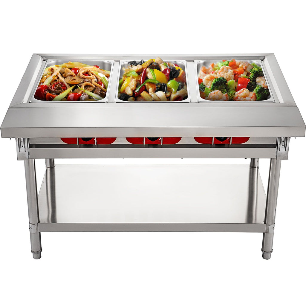 Commercial Electric Food Warmer 3 Pot Steam Table Food Warmer 18 Quart/Pan with Lids with 7 Inch Cutting Board Food Grade Stainless Steel Steam Table Serving Counter 110V 1500W for Restaurant