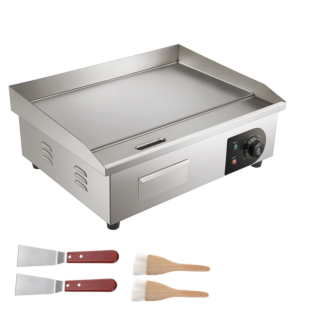 Commercial Electric Griddle, 21", 1600W Countertop Flat Top Grill, Stainless Steel Grill with Non Stick Iron Cooking Plate, 122-572Fahrenheit Adjustable Temp Control 2 Shovels & Brushes, 110V