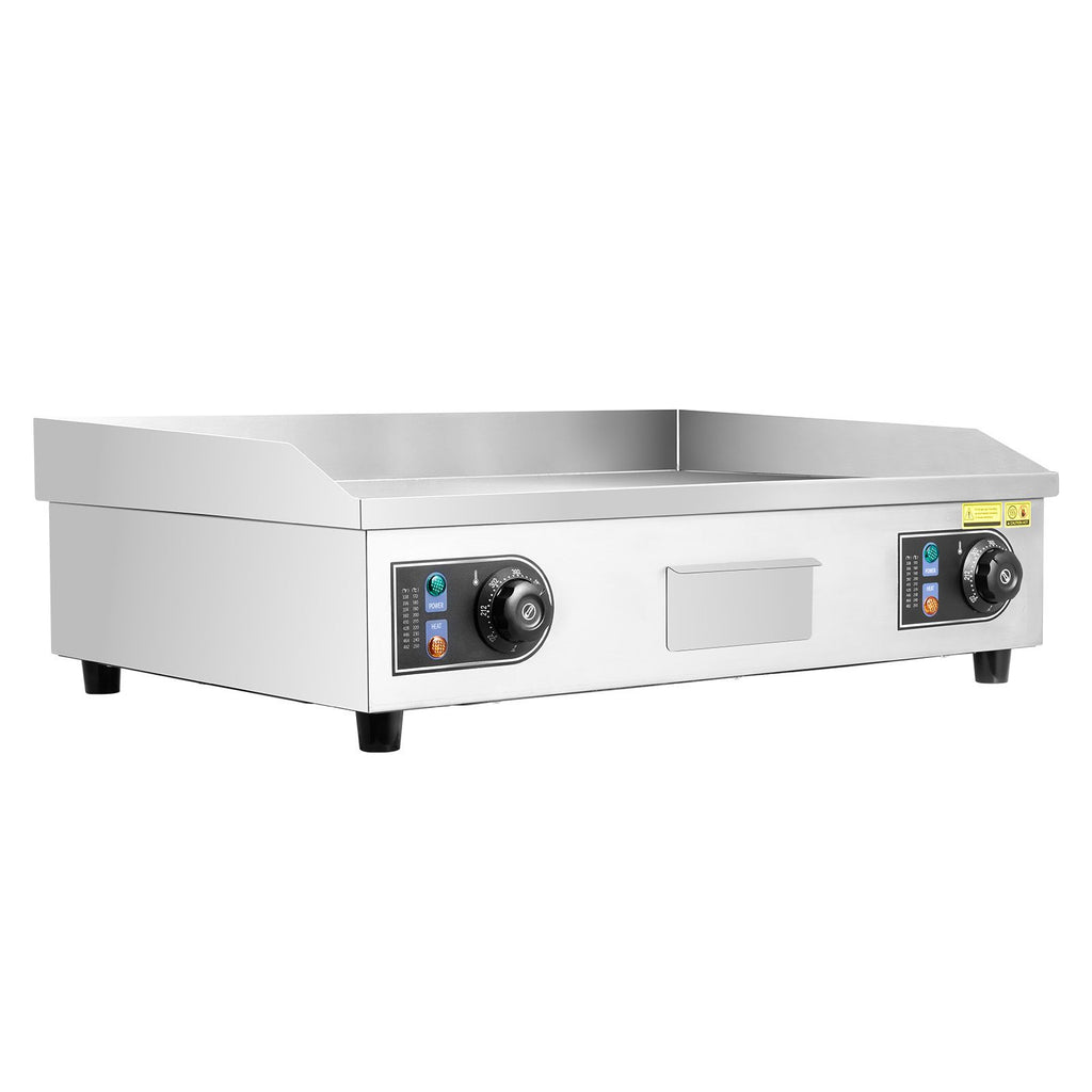 Commercial Electric Griddle, 25.79 x 15.75 inch, 2800W, 122-570 Fahrenheit Adjustable Temp Control, Stainless Steel Body, Full Flat, with 2 Spatulas, 2 Brushes, and 4 Foot Pads, for Steak