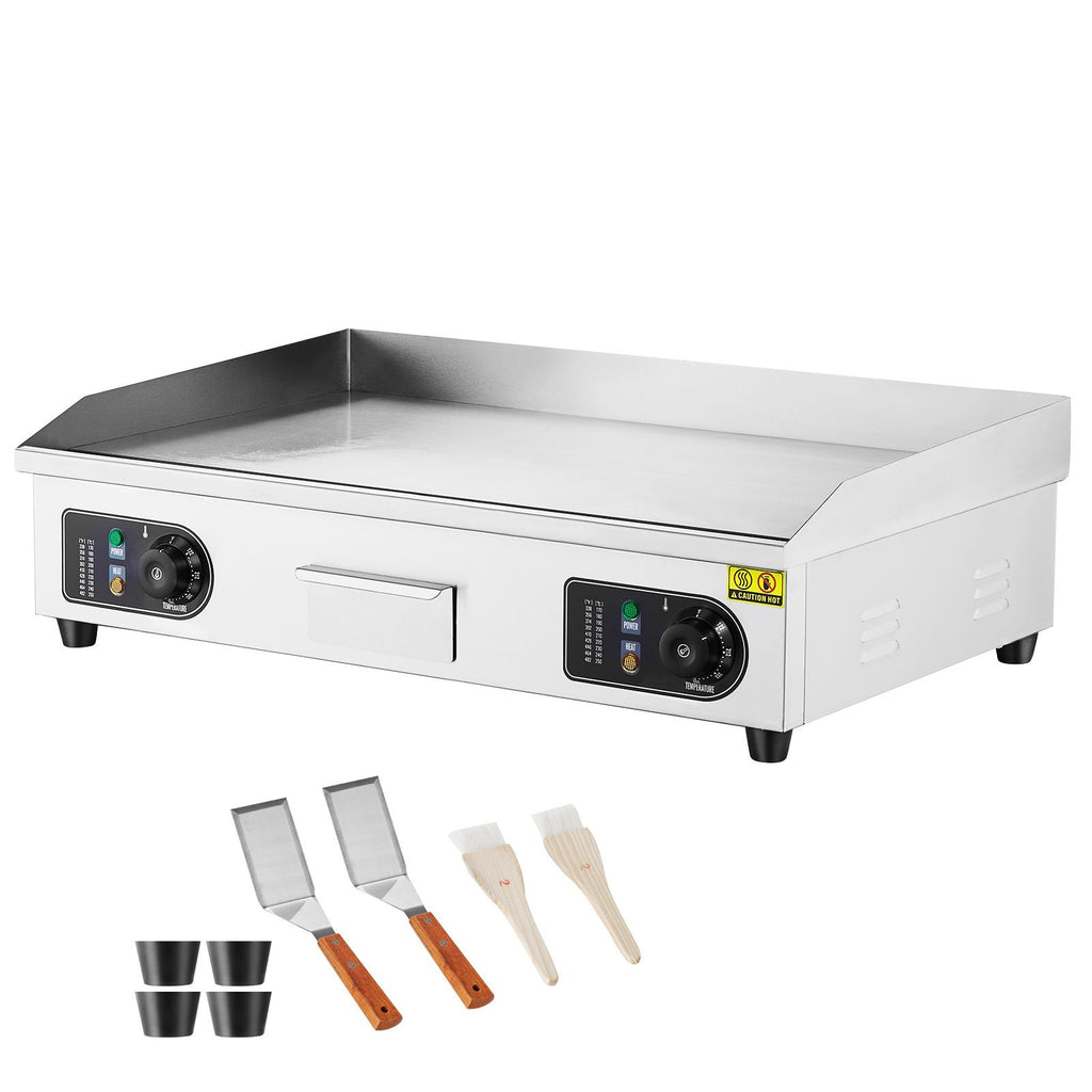 Commercial Electric Griddle, 2800W Countertop Flat Top Grill, 122-572 F Adjustable Temp, 28.74x15.75x0.39in Stainless Steel Griddle Grill with 2 Shovels, for Home Restaurant(No Plug)