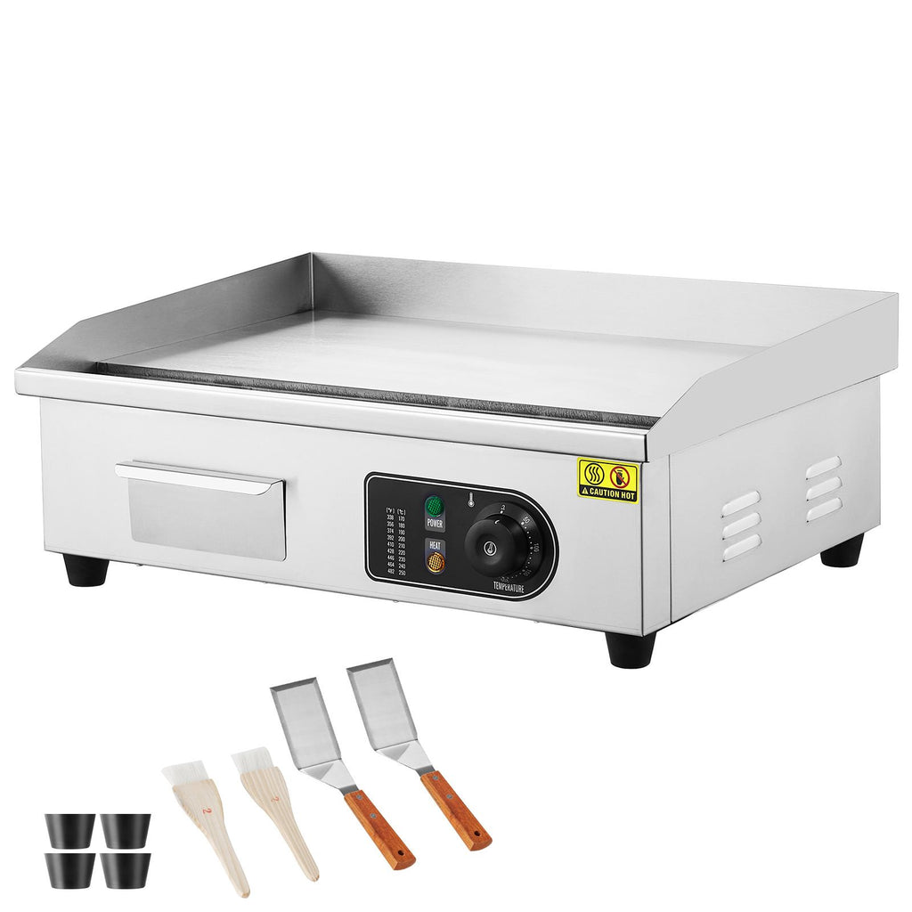 Commercial Electric Griddle, 3200W Countertop Flat Top Grill, 122-572 F Adjustable Temp, 21.26 x 11.81 x 0.39in Stainless Steel Griddle Grill with 2 Shovels and 2 Brushes for Home or Restaurant