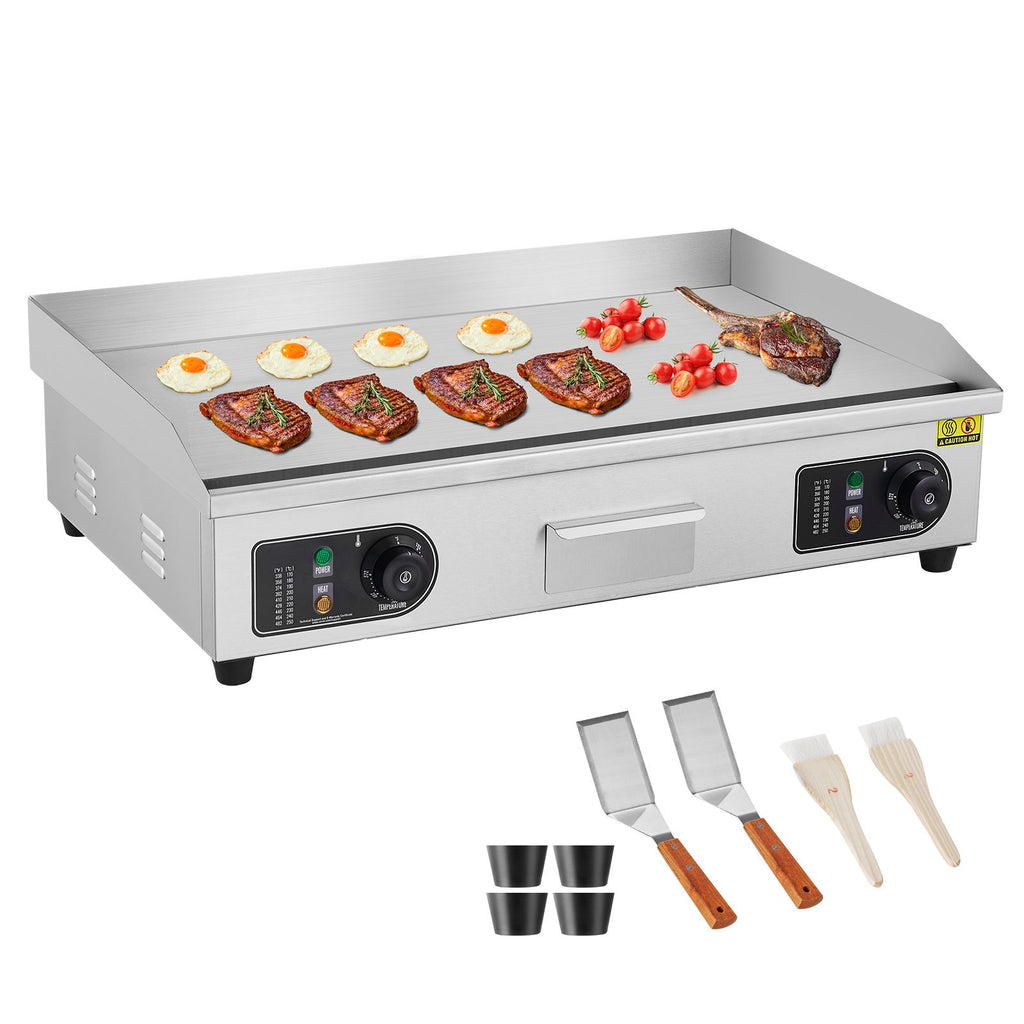 Commercial Electric Griddle, 4400W Countertop Flat Top Grill, 122-572 F Adjustable Temp, 28.74 x 15.75 x 0.39in Stainless Steel Griddle Grill with 2 Shovels, for Home or Restaurant(No Plug)