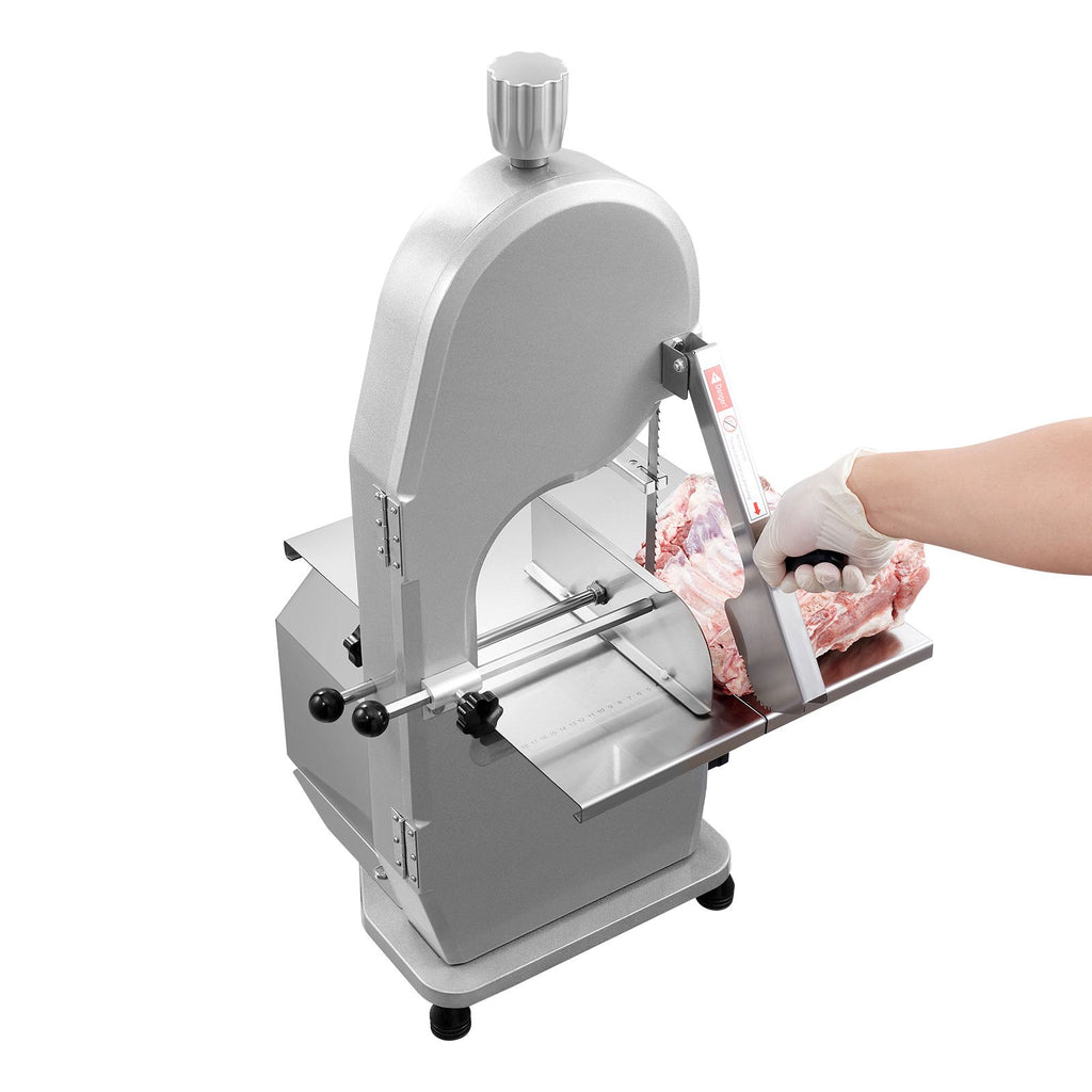 Commercial Electric Meat Bandsaw, 1800W Stainless Steel Countertop Bone Sawing Machine, Workbeach 15" x 19.1", 7.09 Inch Max Cutting Thickness, Frozen Meat Cutter with 5 Blades for Rib Pork Beef