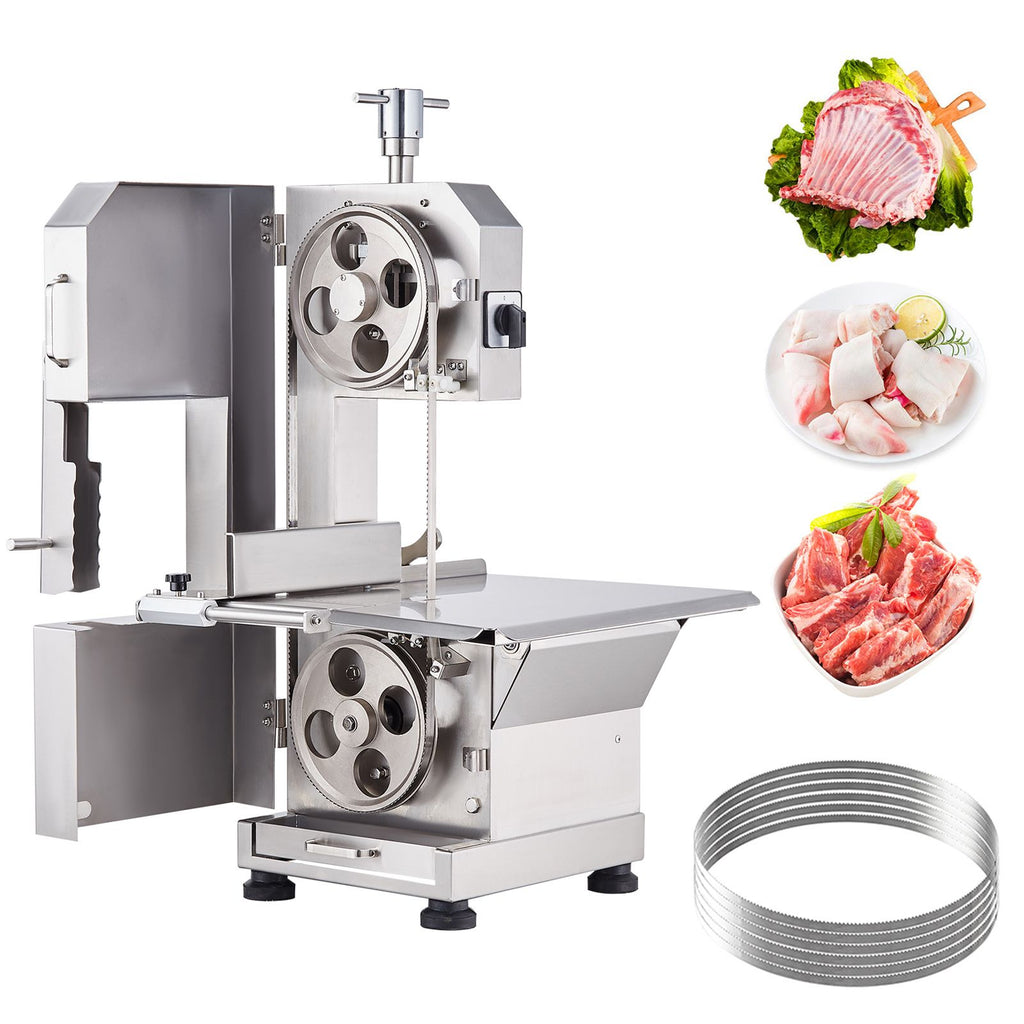 Commercial Electric Meat Bandsaw, 2200W Stainless Steel Countertop Bone Sawing Machine, Workbeach 18.5" x 20.9", 0-7.1 Inch Cutting Thickness, Frozen Meat Cutter with 6 Blades for Rib Pork Beef