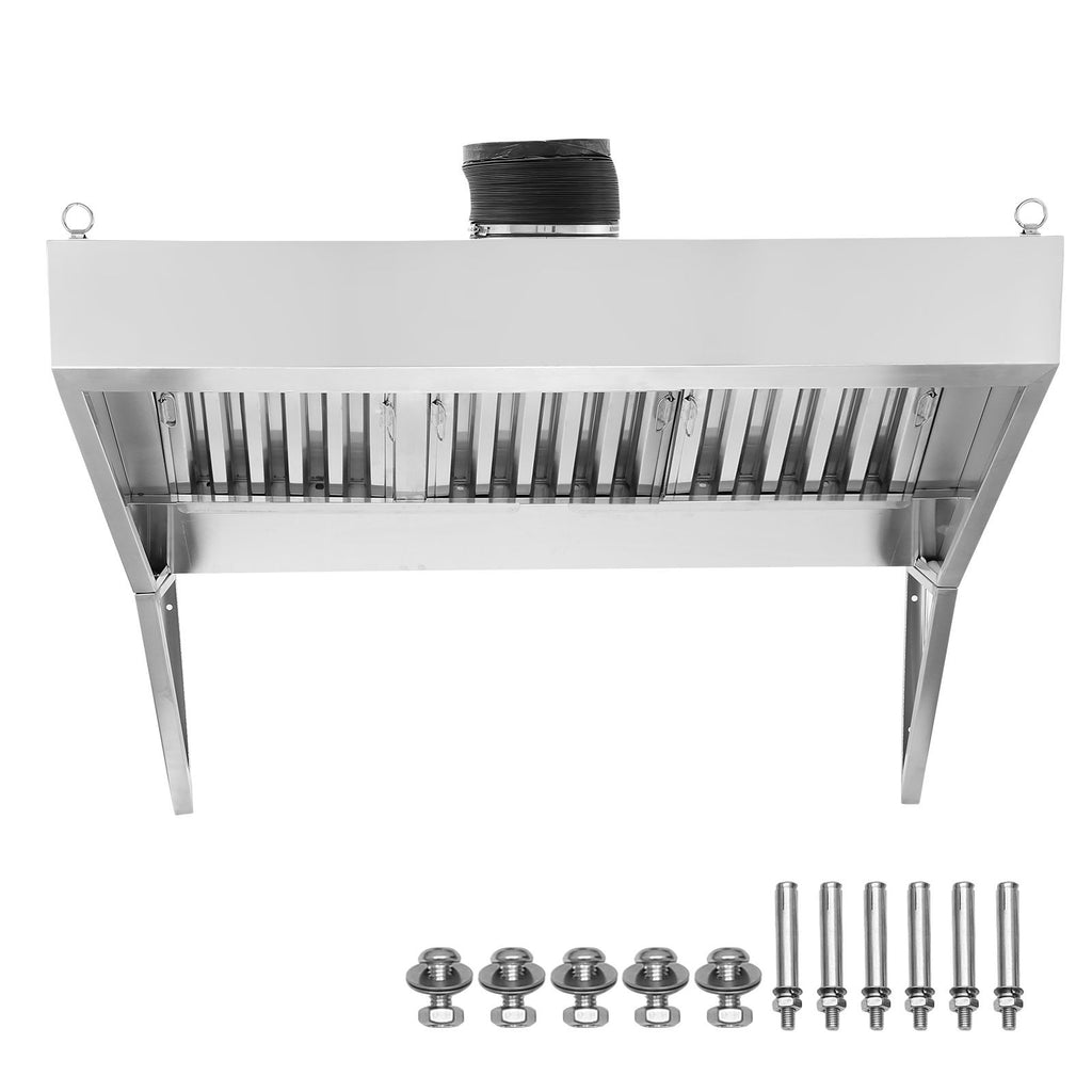 Commercial Exhaust Hood, 7FT Food Truck Hood Exhaust, 201 Stainless Steel Concession Trailer Hood with 3 Detachable U-shaped Grid Oil Filter Mesh, Rust Resistant Vent Hood for Kitchen Restaurant