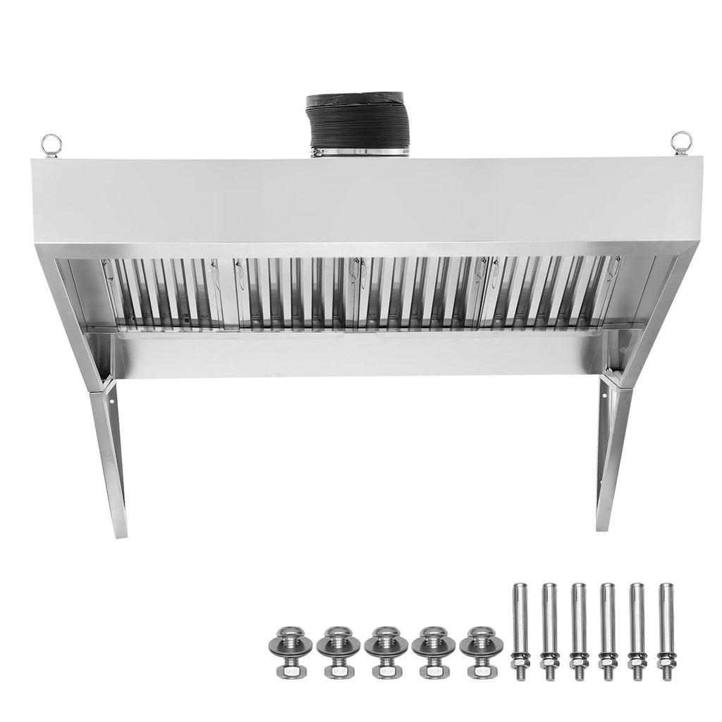 Commercial Exhaust Hood, 9FT Food Truck Hood Exhaust, 201 Stainless Steel Concession Trailer Hood with 4 Detachable U-shaped Grid Oil Filter Mesh, Rust Resistant Vent Hood for Kitchen Restaurant