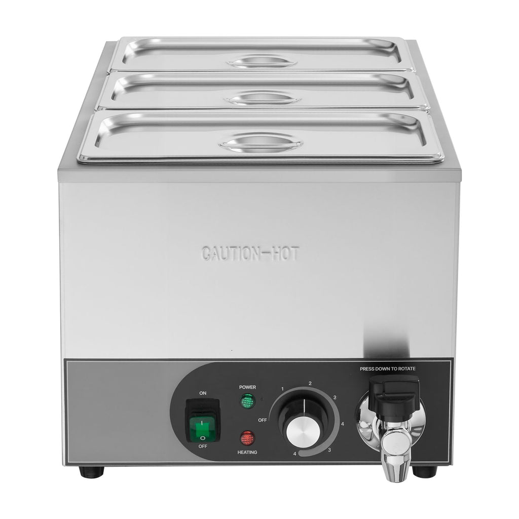 Commercial Food Warmer, 1200W Electric Stainless Steel Steam Food Warmer, Fast Heating Countertop Buffet Bain Marie with Detachable Power Cord, for Catering, Restaurants, Parties & Buffets