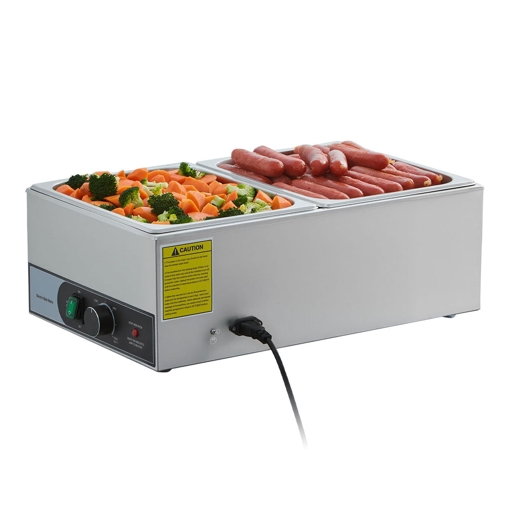 Commercial Food Warmer, 1200W Electric Stainless Steel Steam Food Warmer, Fast Heating Countertop Buffet Bain Marie with Two 1/2 Size Food Pans, for Catering, Restaurants, Parties & Buffets